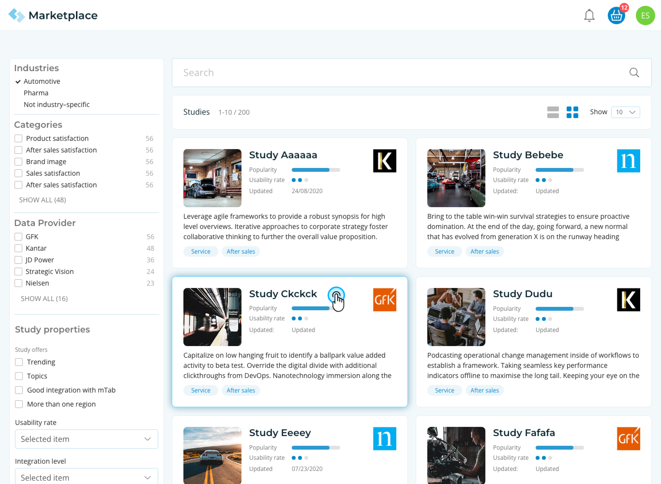 Marketplace – offers grid list