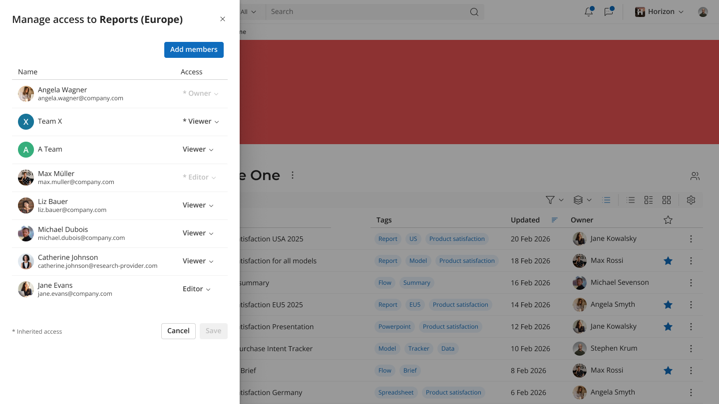 Manage access options