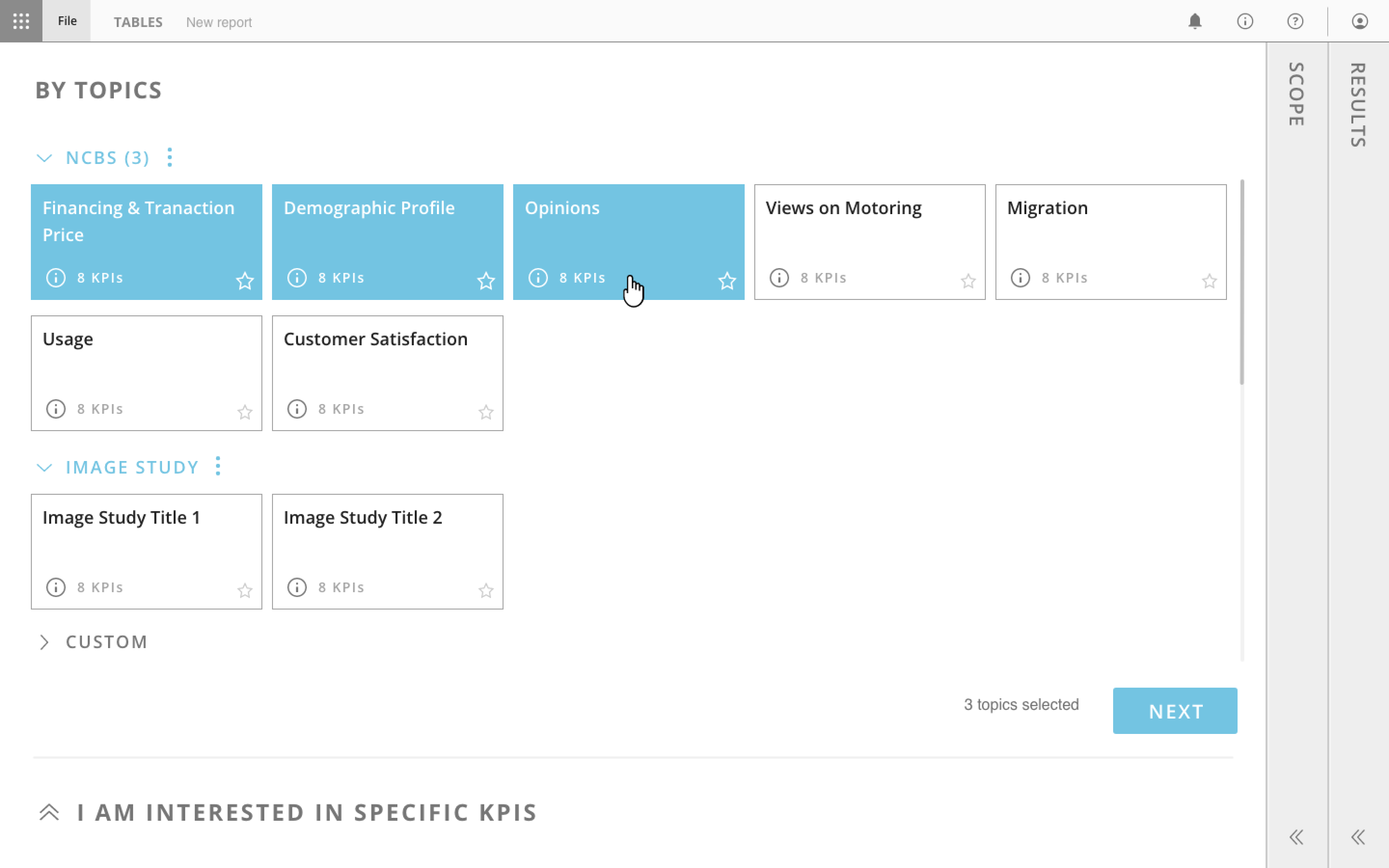 Generating table – selecting KPI’s