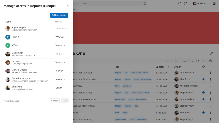 Manage access options