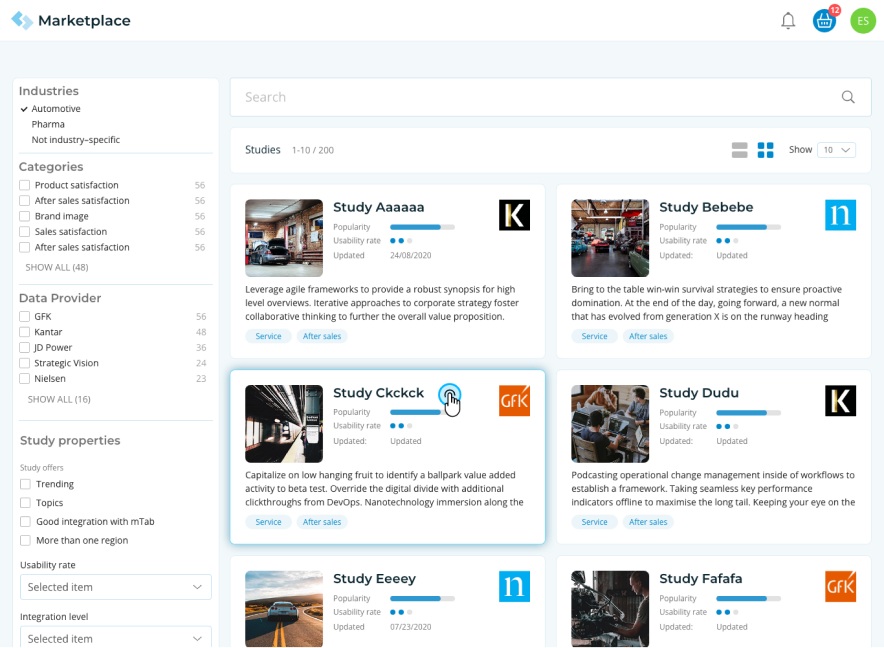 Marketplace – offers grid list