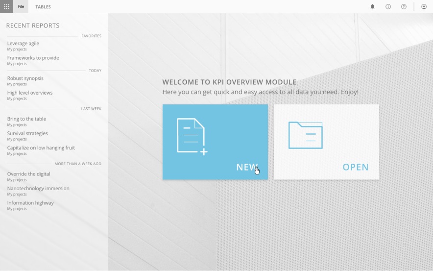 Table module start screen